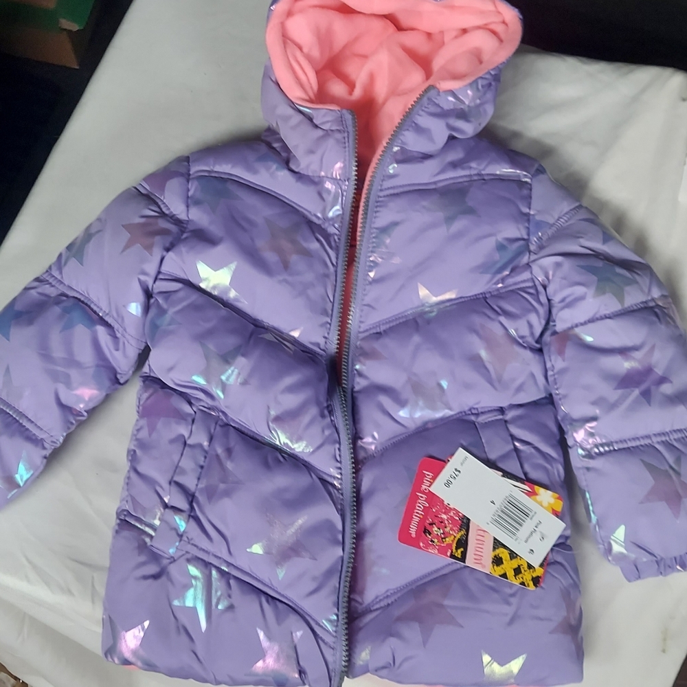 Pink platinum fleece lined waterproof hooded child's coat